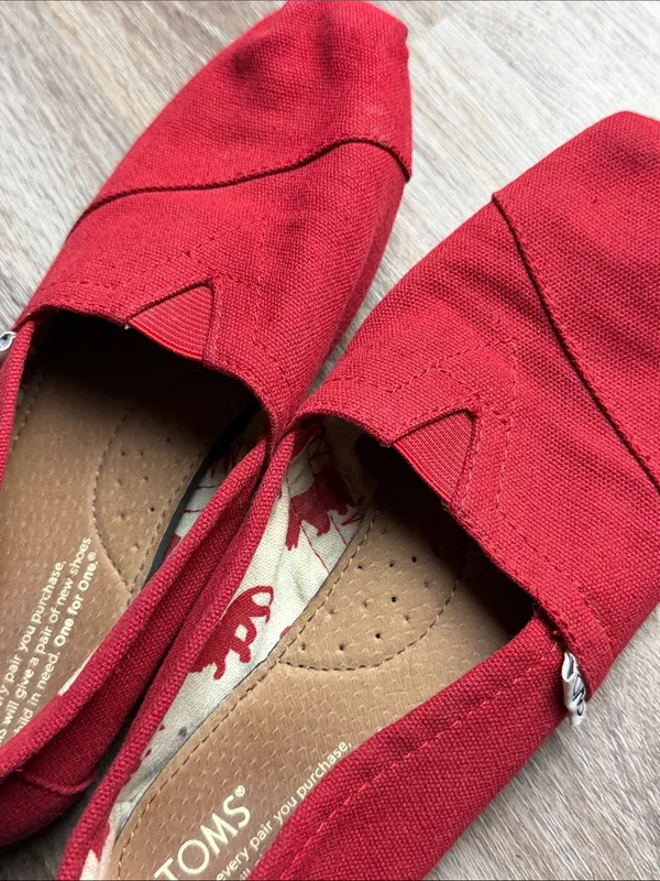 TOMS Classic Red Canvas Alpargata Slip On Shoes Size 7 - Image 3