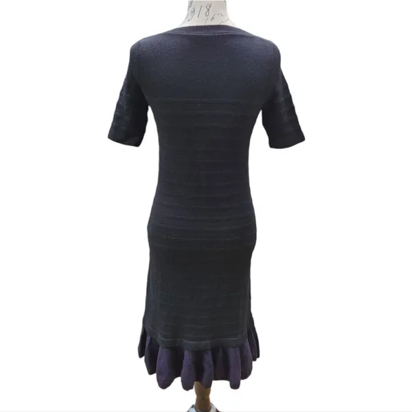Tory Burch -715 Giselle Textured Merino‎ Wool Sweater Dress Black Ruffle Hem XS - Image 6