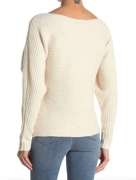 New Lush Lurex Ribbed Boat Neck Sweater Off The Shoulder Long Sleeve Cream Gold - Image 2