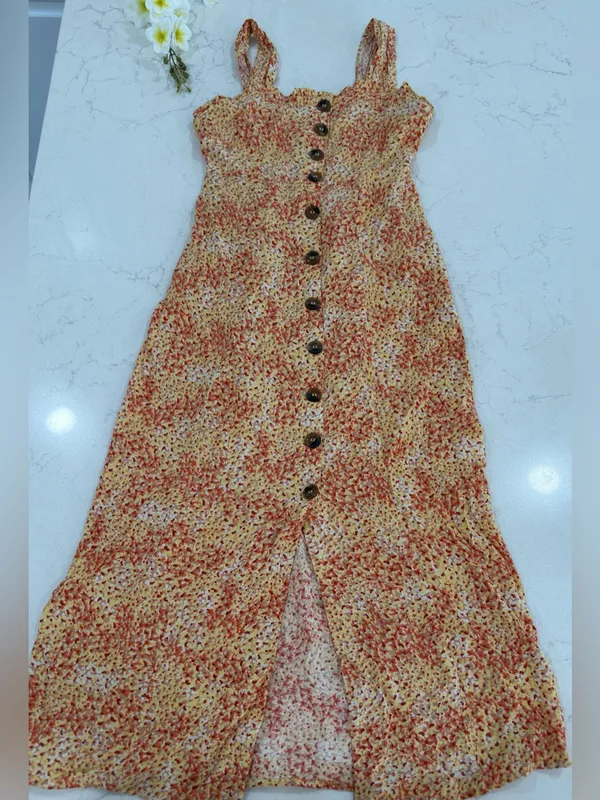 Japna Orange Floral Button-Front Midi Dress - Image 3