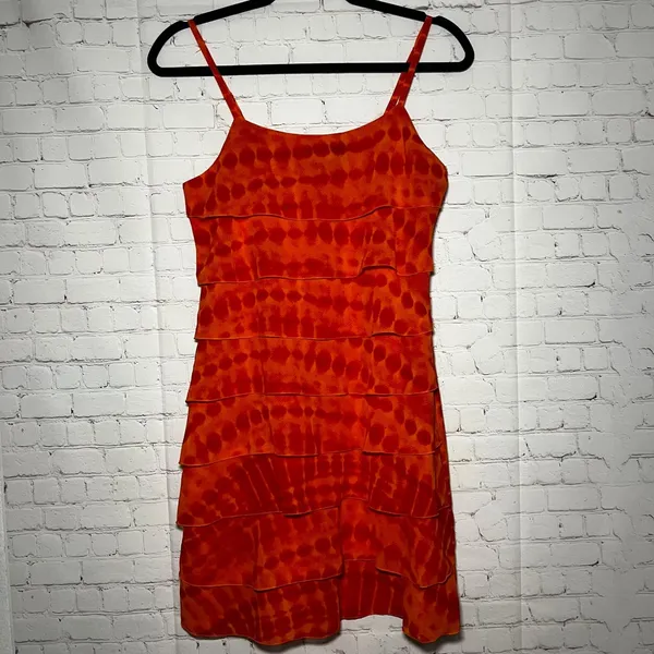 Vintage Y2K 00's Orange Tie Dye Tiered Spaghetti Strap Mini Dress Women Size‎ SM - Image 2