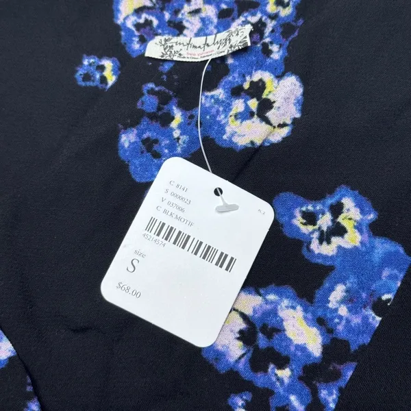 NWT Free People Intimately Floral Bodysuit Black‎ Blue Tie Front Lace S OB700661 - Image 6