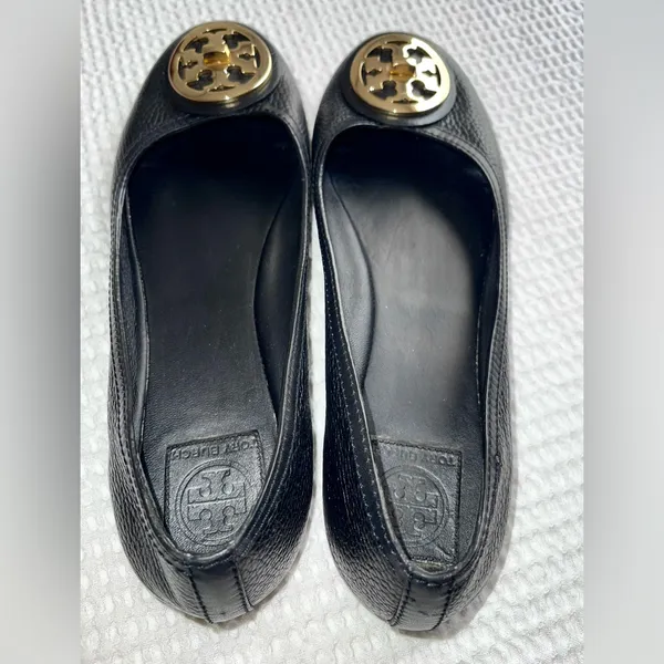 Tory Burch Black Flats with Gold Emblem - Image 2