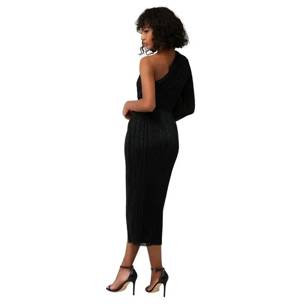 Saylor Alora Dress in Black Metallic Womens Plisse One Shoulder Midi - Image 3