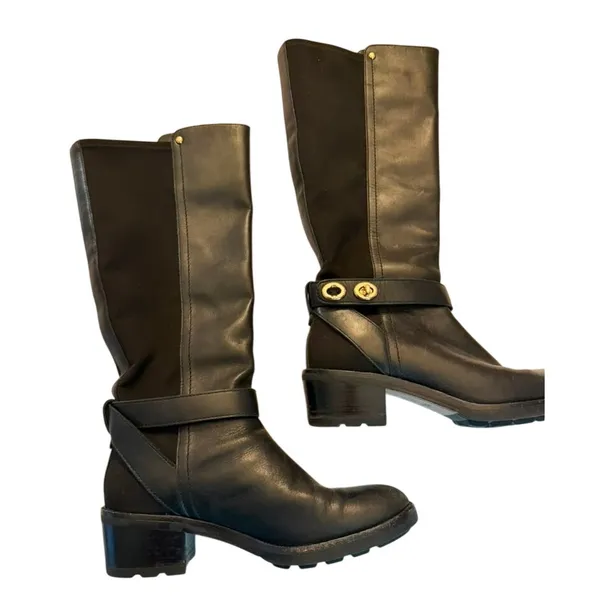 COACH Black Pearla Leather Turnlock Knee-high Boots Size 8 Equestrian Q7677 - Image 2