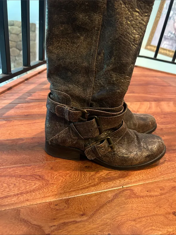 Steve Madden Womens Brodiee Riding Boot Brown Crackle Distress Buckles Size 8.5 - Image 3