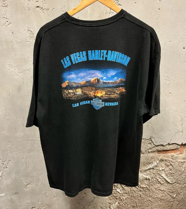 Harley Davidson Vintage Y2K Black Las Vegas Eagle Graphic Flame Biker Tee 2XL - Image 5