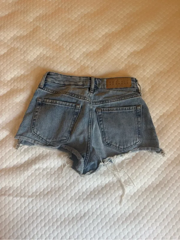 PacSun Frayed High-Rise Distressed Denim Shorts - Blue - Image 2