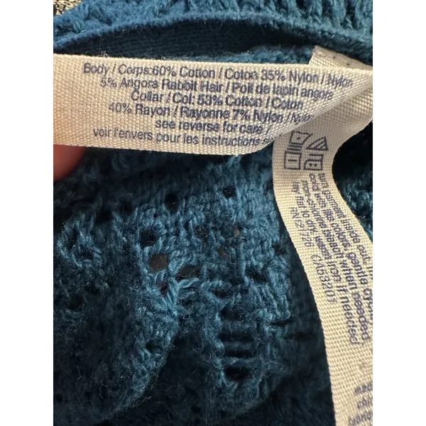Aeropostale Crochet Sweater Womens Medium Blue VNeck Angora Blend Y2K Vintage - Image 3