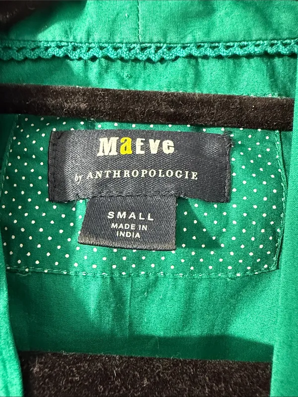 Maeve by Anthropologie Women’s Emerald Green Smocked Waist Zip-Front Top Size S - Image 3