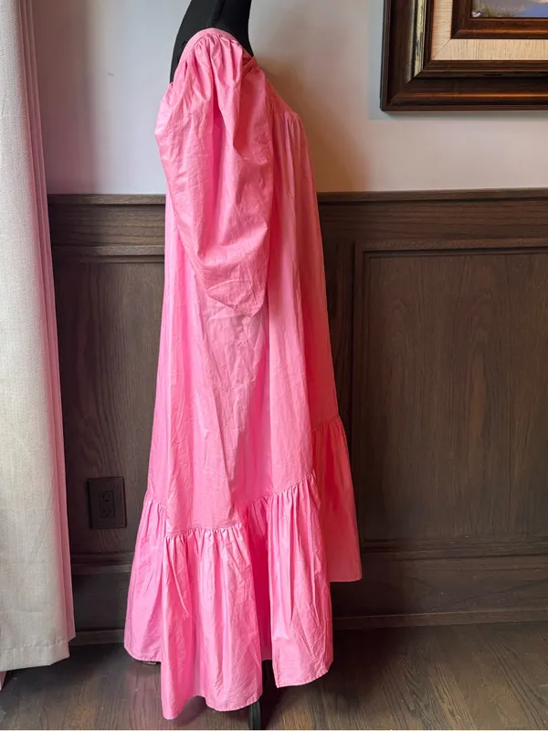 H&M Pink Puff-Sleeve High-Low Maxi Dress large - Image 10