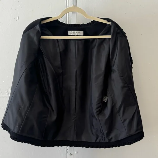 Vintage Tahari ASL Classic Career Ruffle Regular Fit Blazer Jacket Black Size 16 - Image 3