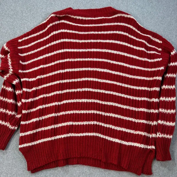 Jodifl Striped Oversize Knit Sweater Women's Large Red/White Crew Neck New - Image 10