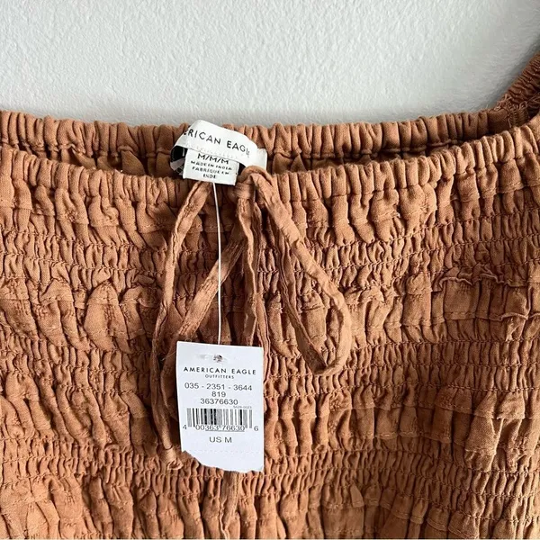 American Eagle Smocked Blouse NEW Brown Puff Long Sleeve Size Medium Square Neck - Image 4