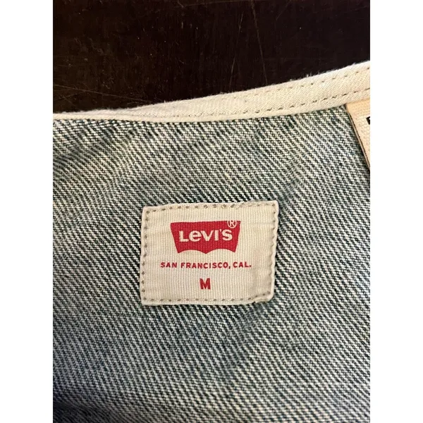 Levi's Tank Top Womens Medium Blue Denim Button Front Buckle Strap Cropped - Image 5