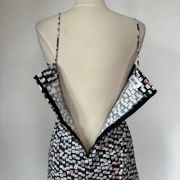 Byer California Vintage 90s Eccentric Purse Print Black & Pink Babydoll Dress - Image 6