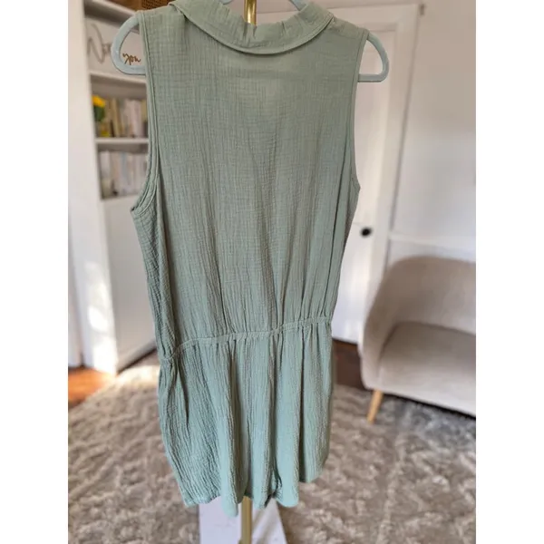 Ninexis Sage‎ Cotton Gauze Romper Collared Button Summer L Quiet Luxury Beachy - Image 3