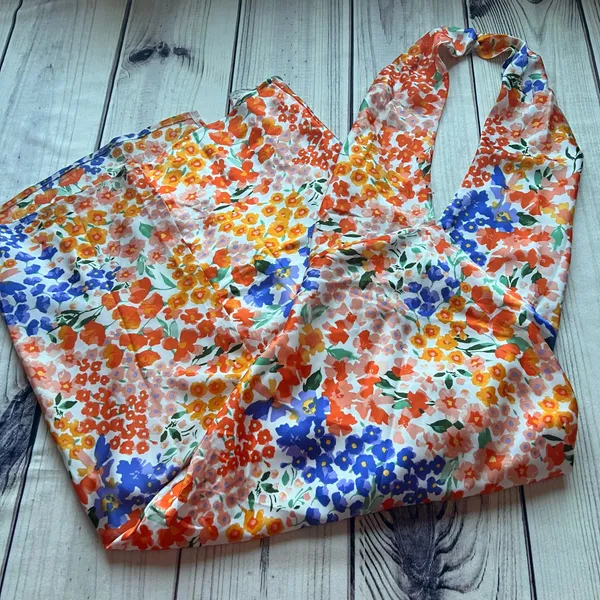 Lulus Bold Presence Orange Multicolor Floral Satin Halter Midi Dress - Image 6