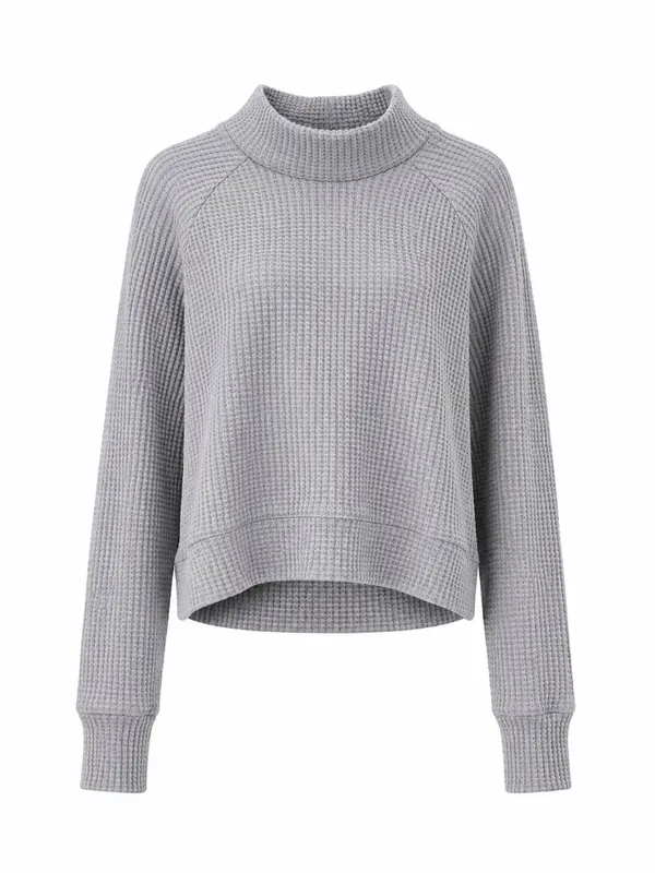 The North Face Gray Waffle Knit Mock Neck Pullover M - Image 2