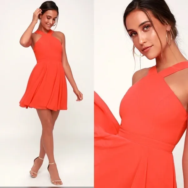 Lulus Forevermore Skater Dress in Coral Red Size‎ Small - Image 8