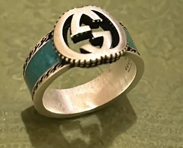 Gucci Interlocking G Turquoise Enamel Ring 14mm AG925 - Image 6