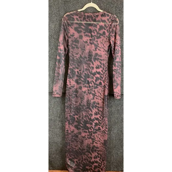Missguided Mesh Maxi Dress Size S Pink Animal Print Henley Button Long Sleeve - Image 11