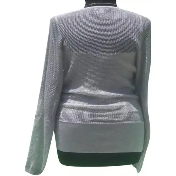 Cache Knit Silver Metallic Peek A Boo Faux Wrap Top New Banded Bottom $98 NWT - Image 8