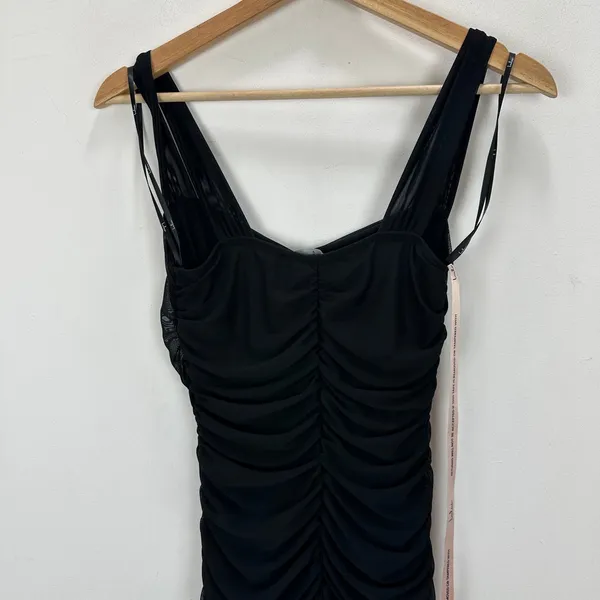 Lulus Amazing Presence Black Mesh Ruched Column Maxi Dress Long Formal Small NWT - Image 9