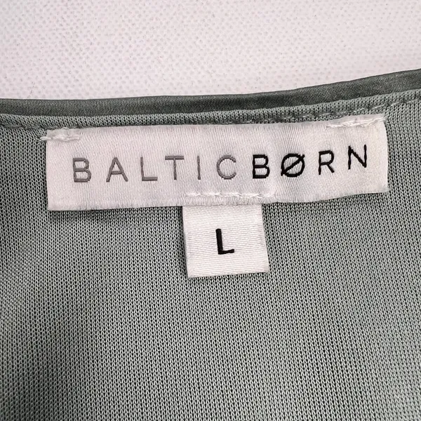 Baltic Born Poppy Satin Midi Dress Dark Sage Green V-Neck Peek Tie Front Size L - Image 9