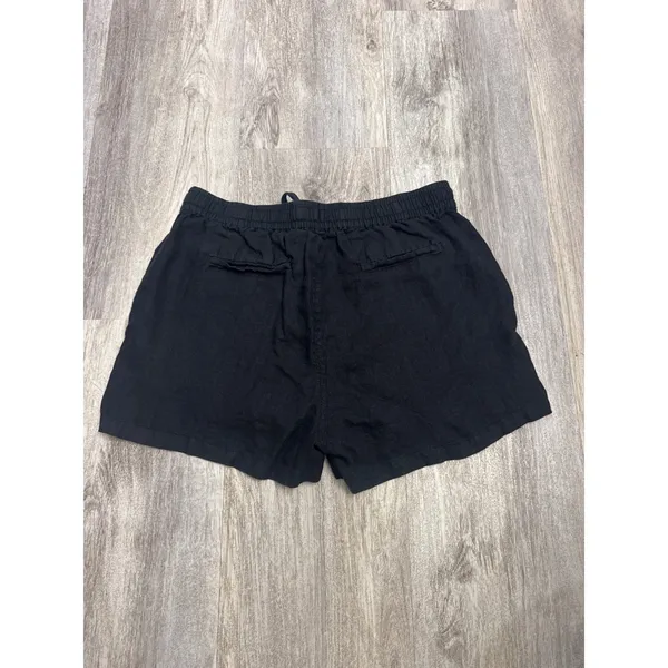 Quince Womens 100% European Linen Shorts Black Elastic Drawstring Medium - Image 3
