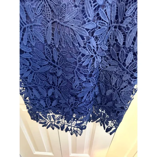 Lulu's Navy Blue Lace Floral Short Sleeve Sheath Dress With Back Zipper Closure‎ - Image 5