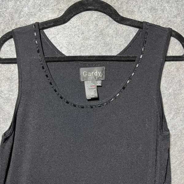 Gardy Black Beaded Scoop Neck Knit Tank Top Shell Sleeveless Stretch Size‎ L - Image 5