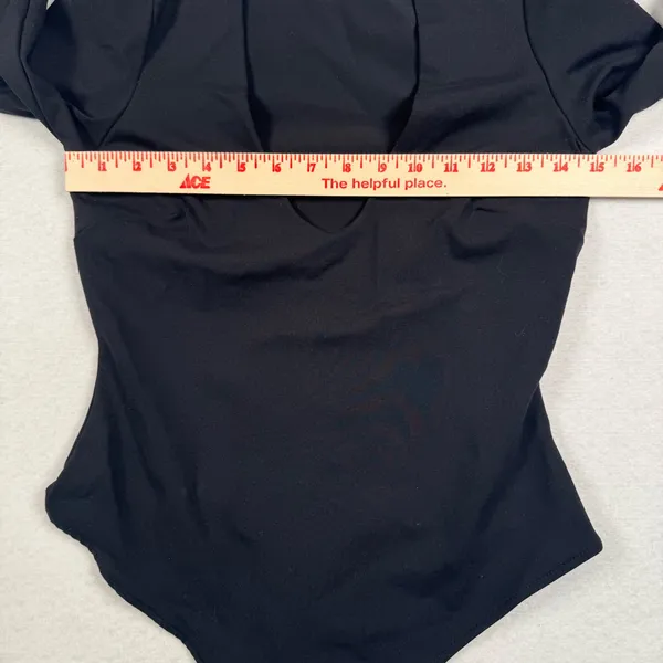 Intimately Free People Bodysuit Womens Small Black Long Sleeve Deep V-Neck‎ Slim - Image 6