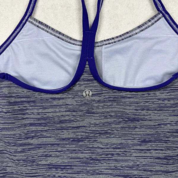 Lululemon Power Y Tank Top Women’s Size 4 Purple Gray Stripe Built In Bra - Image 3