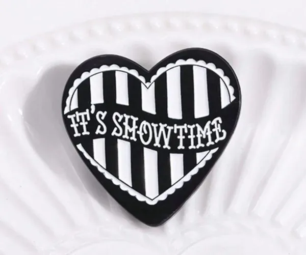 NWT Black & White Stripe IT’S SHOWTIME Heart Shape Enamel Lapel Pin Brooch🖤🖤🖤 - Image 3