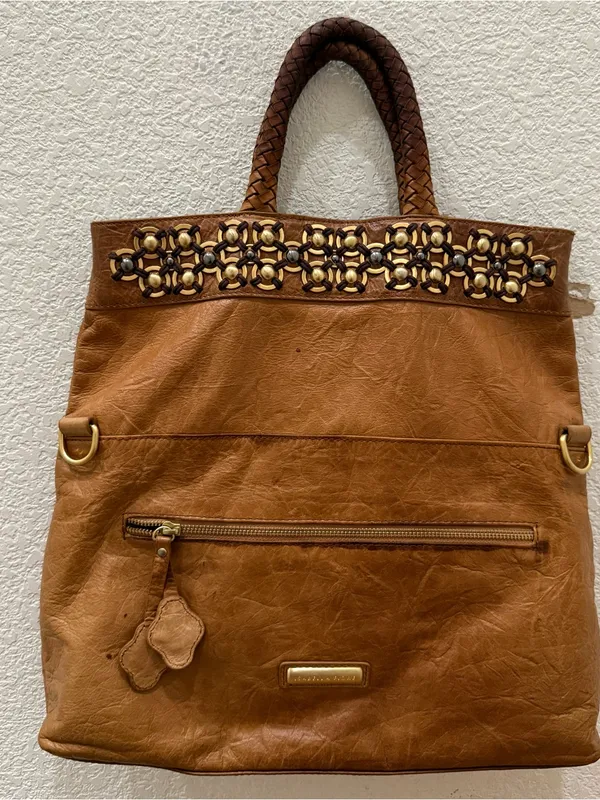 ISABELLA FIORE Brown Taj Mahal Charlize Fold-Over Messenger Pocket Tote Boho Bag - Image 4
