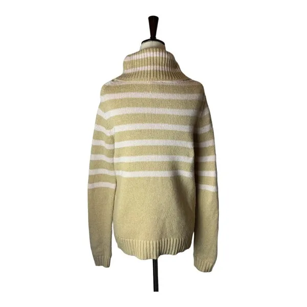J. Crew Tan And Pink Wool Blend‎ Striped Turtleneck Pullover Sweater Size S - Image 2