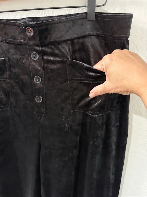 HALARA Black High Waisted Pockets Straight Leg Velvet Casual Pants Size XL - Image 10