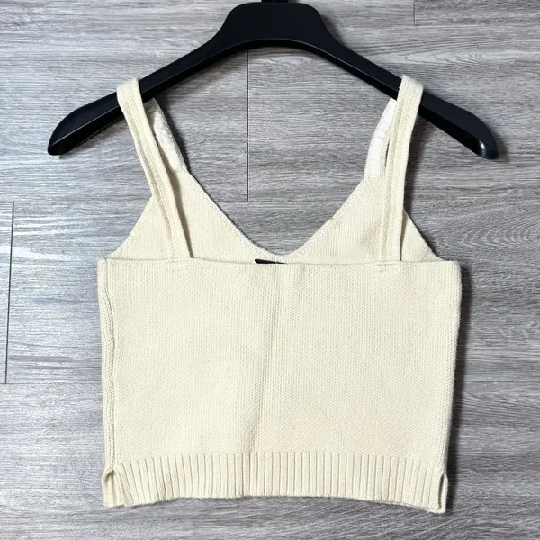 Zara Cream Knit Cropped Sweater Tank Top Camisole Size S Cream Minimalist Luxury - Image 3