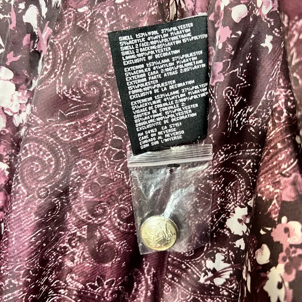 GUESS Walder Large Burgundy Wool Blend Peacoat Trench Coat Gold Buttons - Image 4