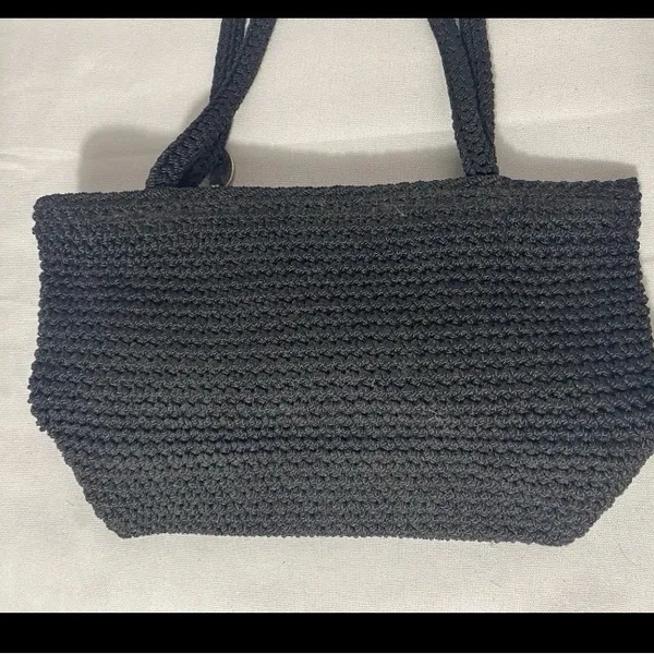 The Sak Black Crochet Shoulder Bag Small Tote Lined - Image 5