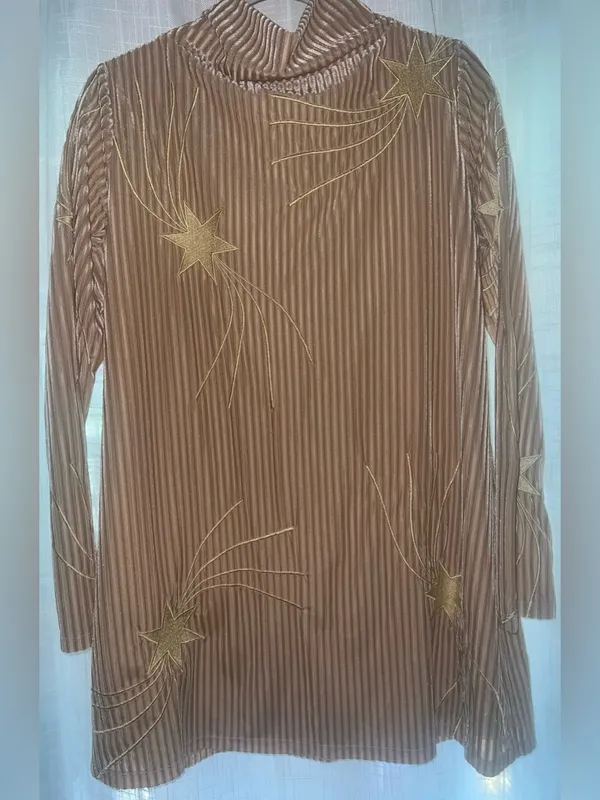 Judith March Onyx Starlet Dress tan Velvet Shooting Star Mini 70’s Boho Small - Image 4