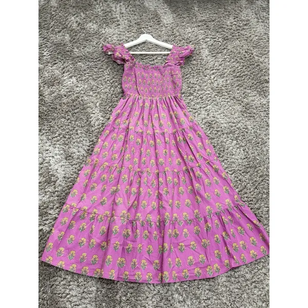 Ultramarine Floral Smocked Tiered Midi Dress Cottagecore Boho Peasant L NWT - Image 3
