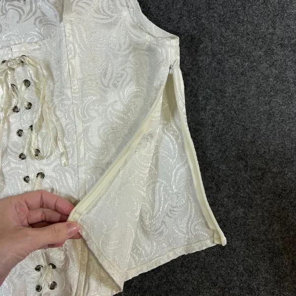 Just The Girls Ivory Jacquard Corset Top Lace Up Damask Sleeveless Bodice Large - Image 6