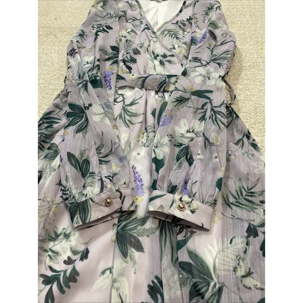Ivy City Co Sweet Caroline Floral Maxi Dress Size M Lavender Wrap Smocked Sleeve - Image 14