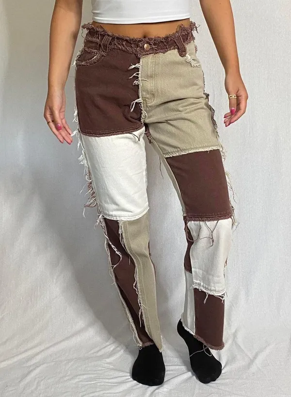 Jaded London Brown Patchwork Jeans - Image 4