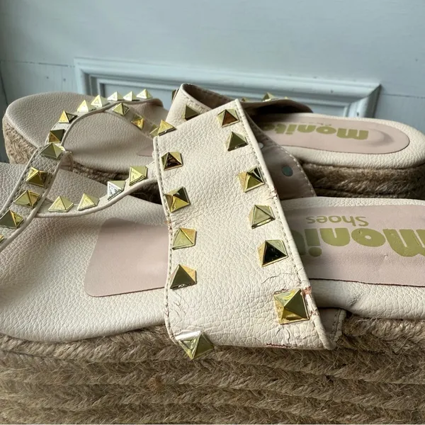 Studded Beige Platform Sandals Size 6 - Image 6