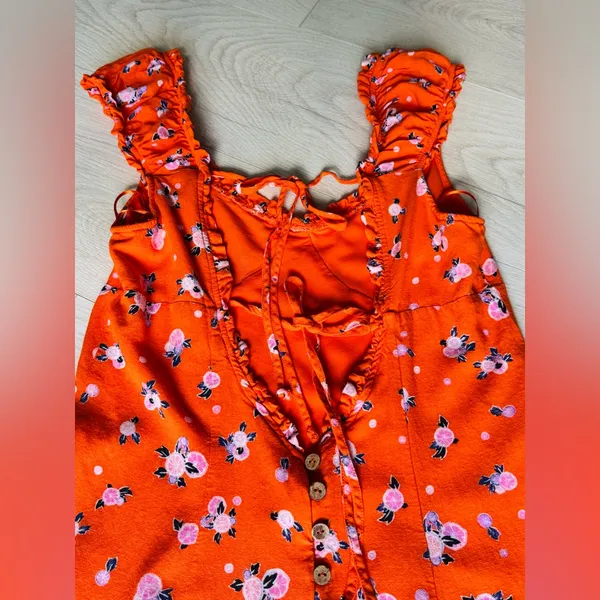Free People Like a Lady Printed Mini Orange Dress Open Tie Back, Sz M - Image 12