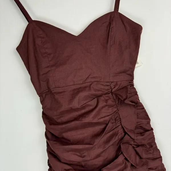 NWT Zara Brown Ruched Ruffle Mini Dress Sz XS - Image 6