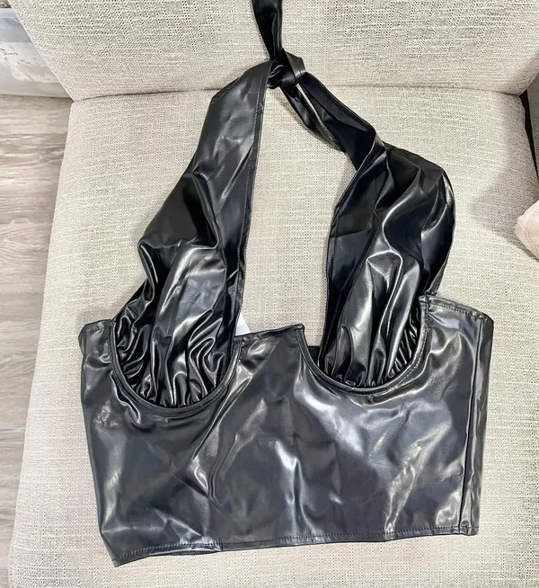 Black Faux Leather Sexy Top - Image 4